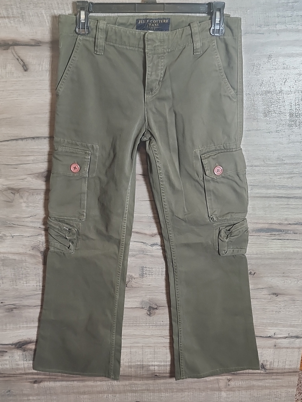 Juicy Couture Jeans Vintage Y2K Low Rise Cargo Flare Twill Pants In Olive Green